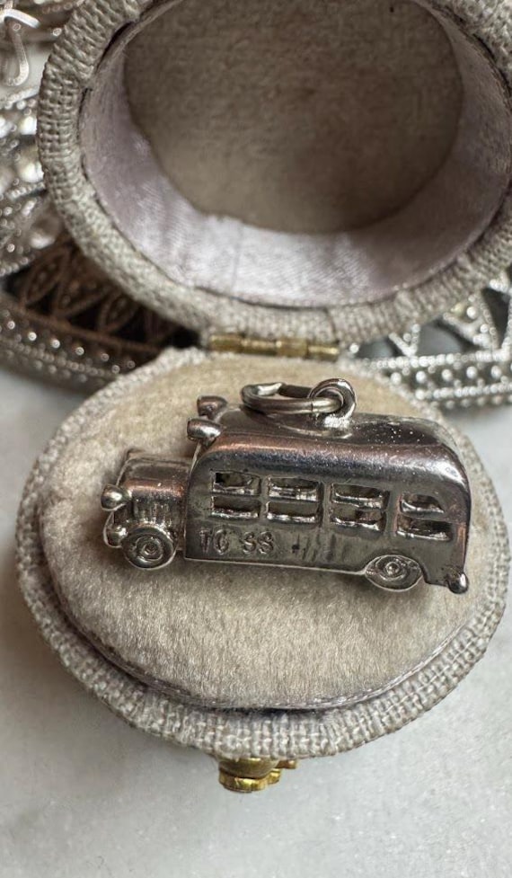 Vintage Silver School Bus Charm