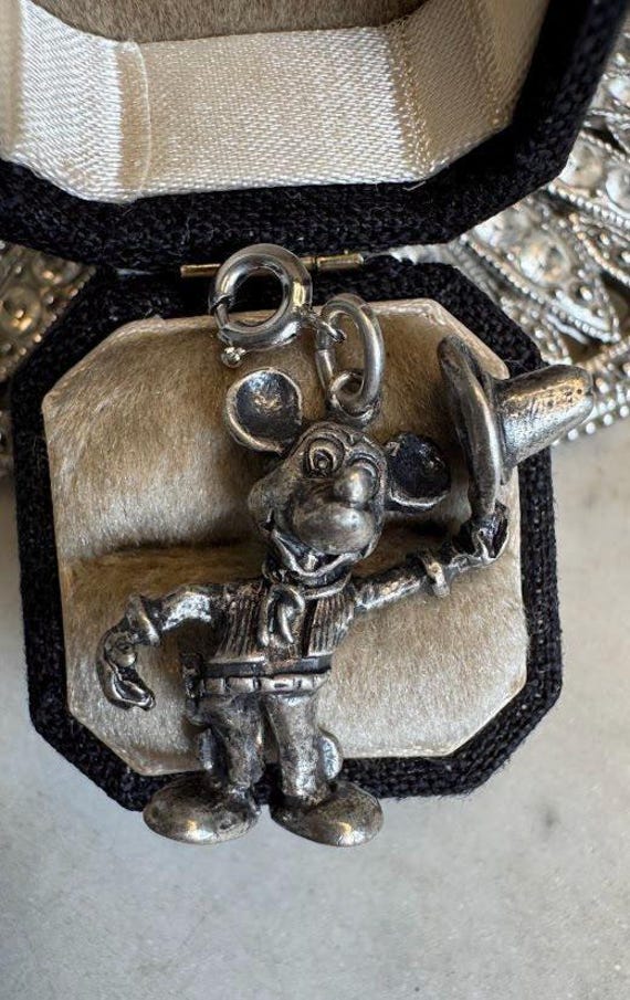 Rare Vintage Silver Cowboy Mickey Mouse Charm Pendant