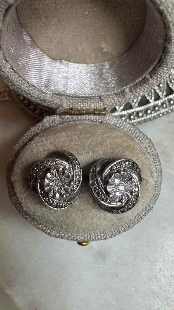 Vintage Silver Diamond Love Knot Earrings