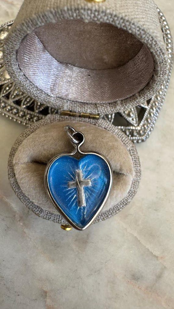 Vintage Silver Heart Cross Charm Pendant