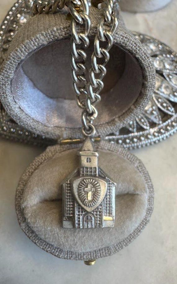 Vintage Silver Rare Antique Church Charm Bracelet