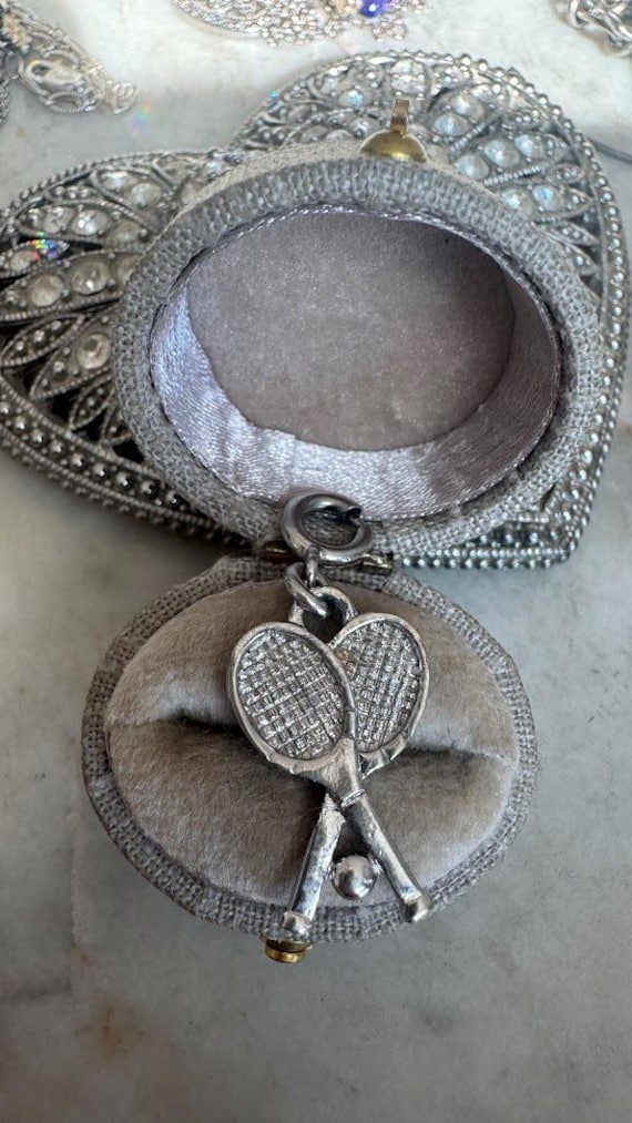 Vintage Antique Silver Two Tennis Rackets Charm