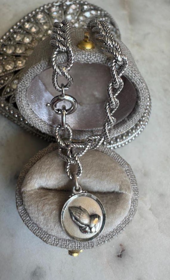 Vintage Silver Prayer Hands Charm with Serenity Prayer