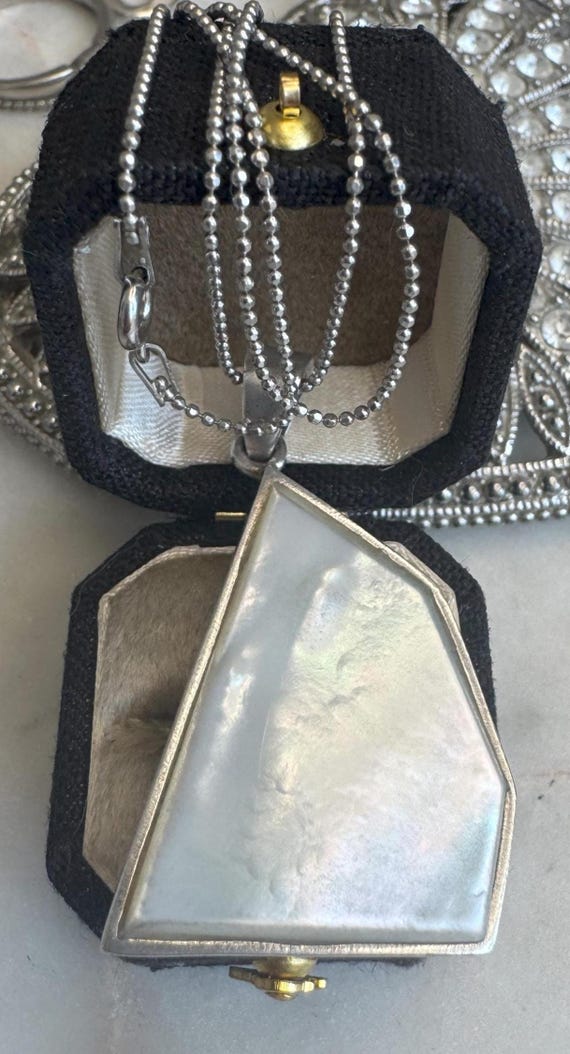 Vintage Silver Mother of Pearl Freeform Pendant