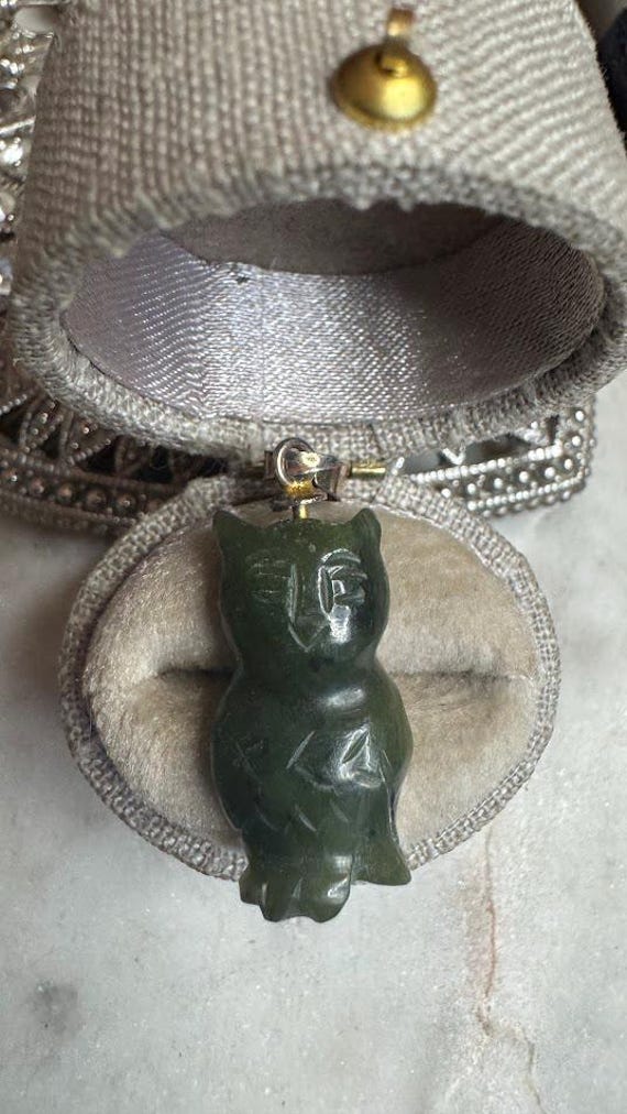 Vintage Silver Antique Cat Jade Charm Pendant