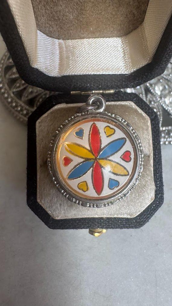 Vintage Silver Floral & Bird Enamel Charm Pendant