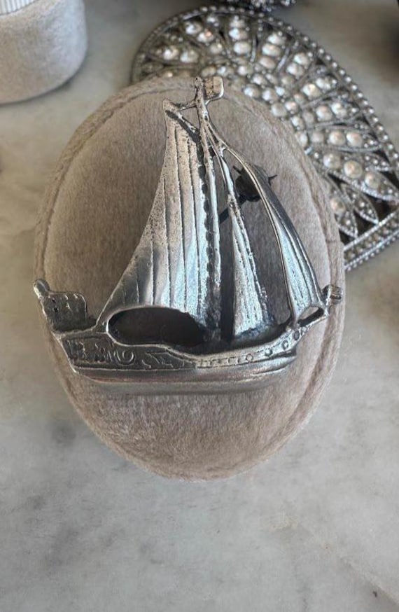 Vintage Silver Antique Sailboat Brooch