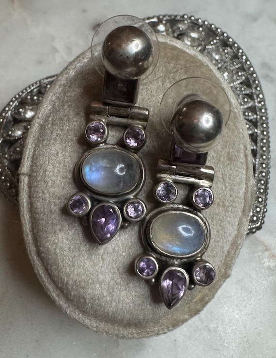 Silver Moonstone & Amethyst Earring Jackets with Silver Stud Earrings