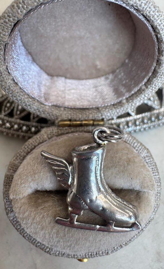 Vintage Silver Winged Ice Skate Charm