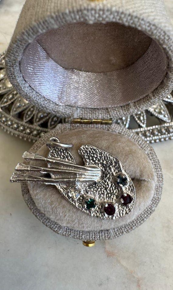 Vintage Silver CZ Artist's Palette Charm