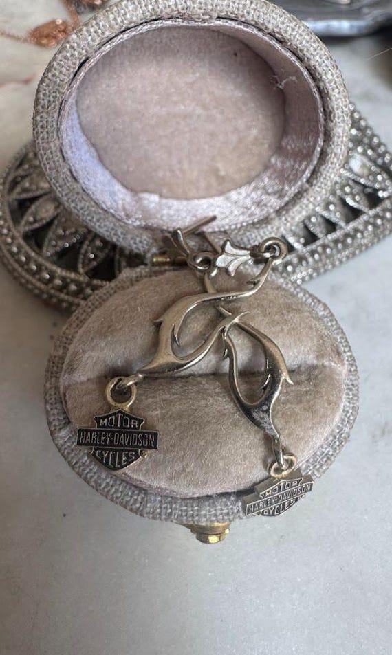 Vintage Silver Harley Davidson Dangle Earrings