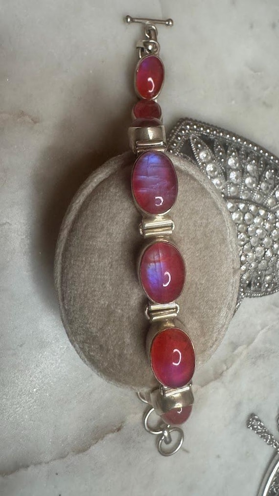 Vintage Rare Silver Hot Pink Moonstone Bracelet