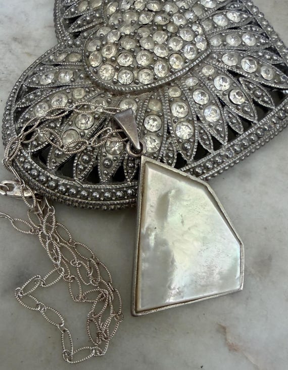 Vintage Silver Mother of Pearl Freeform Pendant