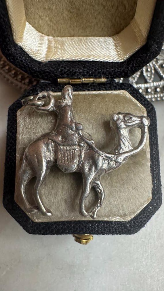 Vintage Silver Antique Camel Rider Charm Pendant
