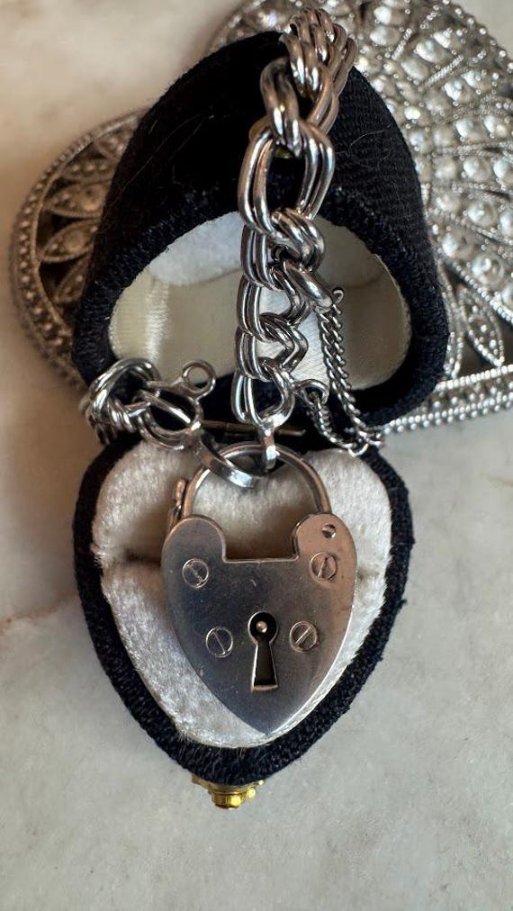 Vintage Antique Silver Heart Locket Bracelet