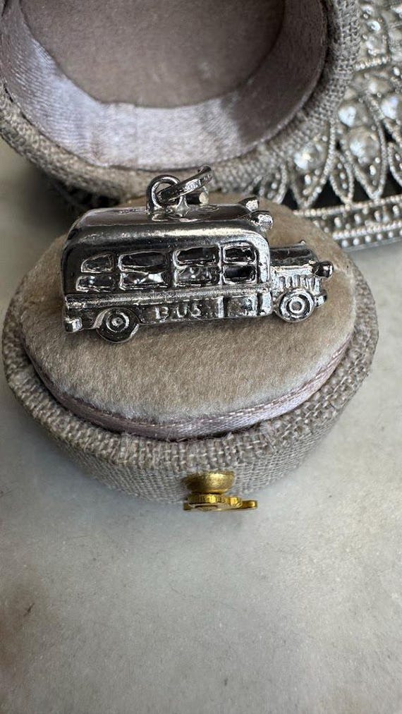Vintage Silver School Bus Charm