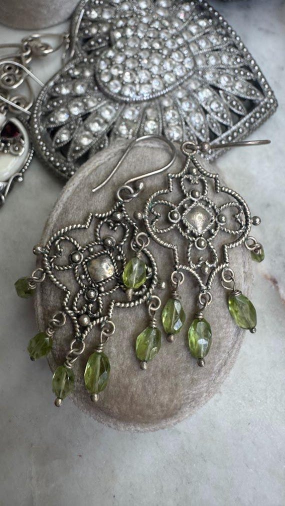 Vintage Silver Chandelier Peridot Earrings