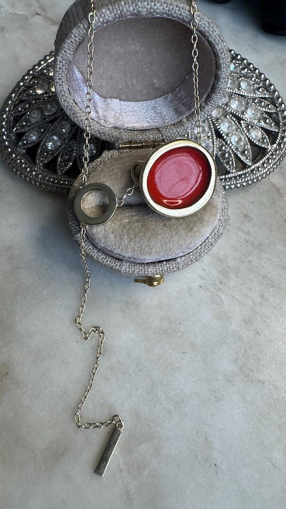 Vintage Silver Gold Plated Orange Slider Lariate Pendant Necklace