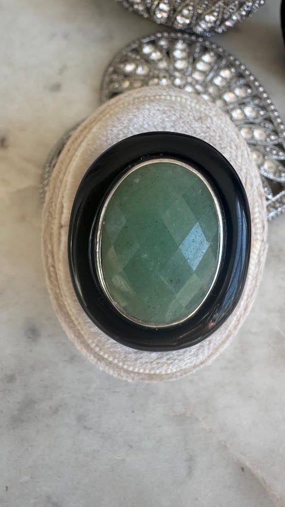 Vintage Silver Black Onyx & Chrysoprase Ring