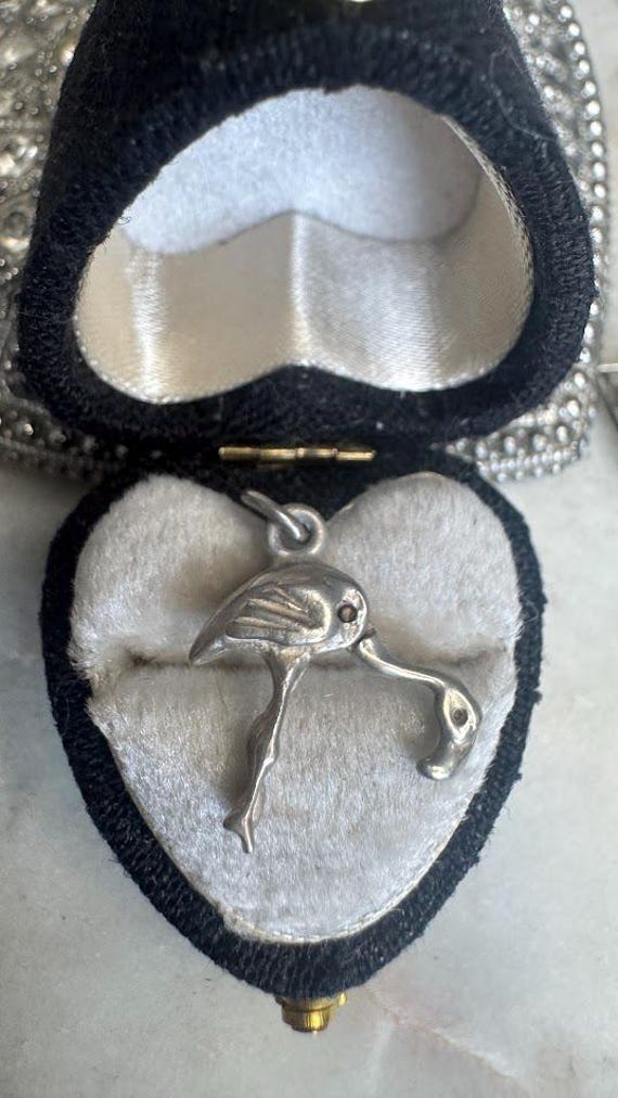 Vintage Silver Movable Flamingo Charm