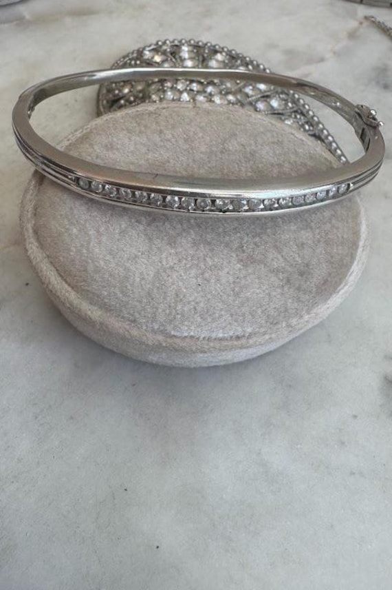 Vintage Silver Cubic Zirconia Bangle Bracelet