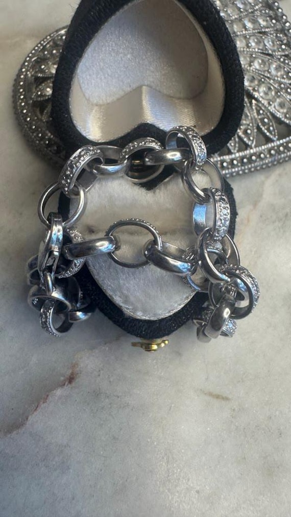 Vintage Silver Oval Rolo Patterned Bracelet