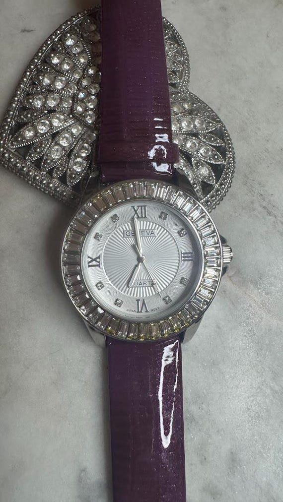 Vintage Geneva Raspberry Leather Strap Watch