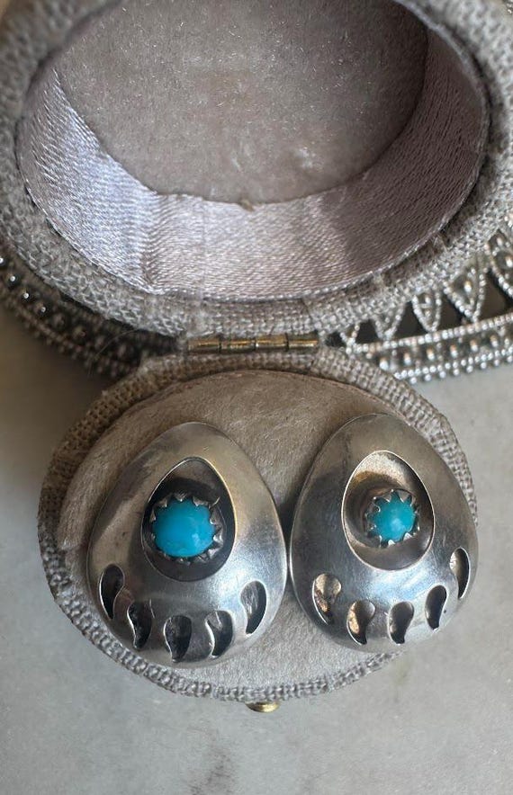 Vintage Silver Native American Bear Paw Earrings