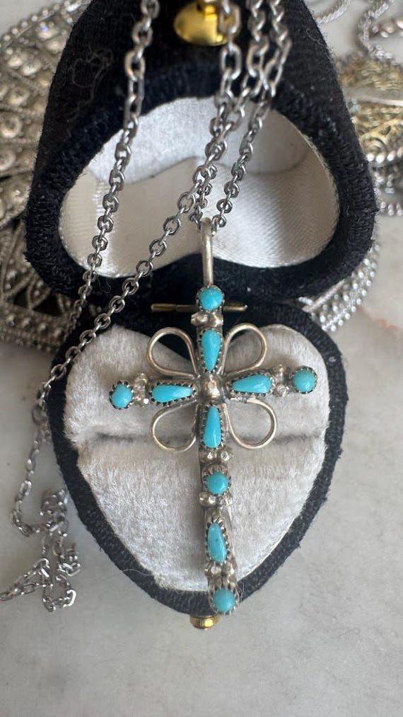 Vintage Silver Turquoise Cross Necklace