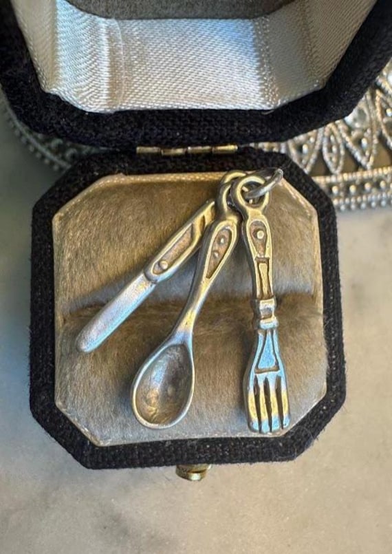 Vintage Silver Antique Spoon Fork Knife Charm