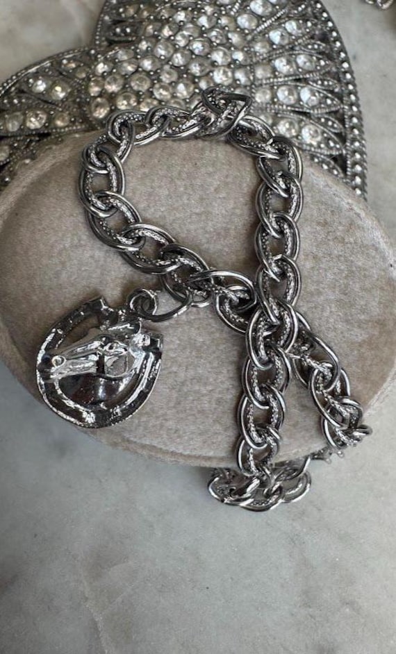 Vintage Silver Horse Link Charm Bracelet