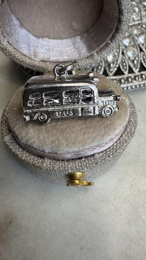 Vintage Silver School Bus Charm