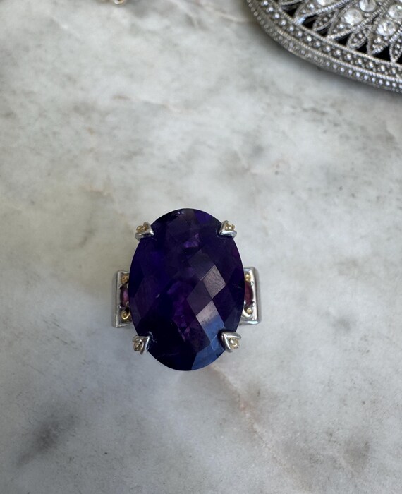 Vintage Silver Amethyst Two Tone  Designer Cocktail Ring