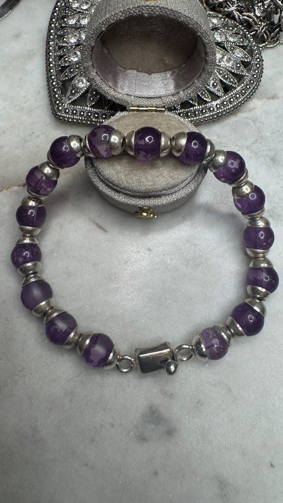Vintage Antique Silver Lilac Glass Bracelet