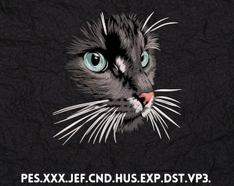 Black Cat Face Embroidery Design: Realistic Feline Pattern (Digital Download)