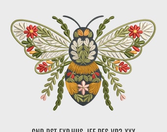 Floral Bee Embroidery Design: Nature-Inspired Pattern (Digital Download)