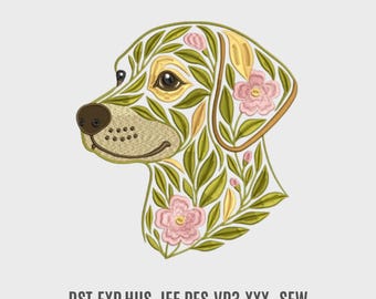 Floral Labrador Embroidery Design: Machine Embroidery Pattern (Digital Download