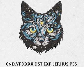 Cat Face Embroidery Design: Van Gogh Style (Digital Download)