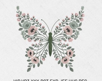 Floral Butterfly Machine Embroidery Design (5 Sizes) (Digital Download)