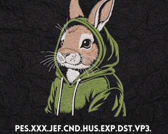 Hoodie Rabbit Embroidery Design – Machine Embroidery Pattern (Digital Download)