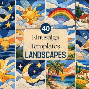 Landscape Kinusaiga Templates, Nature Scenes, No-Sew Fabric Art (PDF)