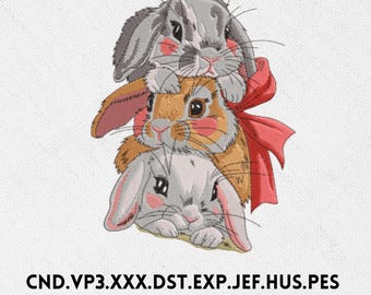 Stacked Easter Bunny Trio Embroidery Design (Digital Download)