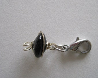 Cat Collar Charm - Small Black Disk Wrapped in Silver