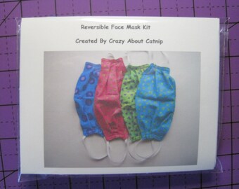Reversible Face Mask Kit - Incudes Fabric and Elastic to make 2 Facemasks and Instructions