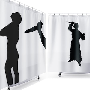 Psycho Halloween Shower Curtain, Funny Cool Scary Horror Bathroom Decor. Extra long fabric available in 84 & 96 inch custom size. image 1