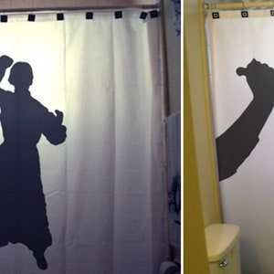 Horror Psycho Shower Curtain, Scary Cool Halloween bathroom decor. Extra long fabric shower curtains 84 90 96 inch, custom stall size 36 54 image 1