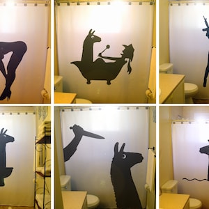 Drama Llama Shower Curtain, funny bathroom decor. Extra long fabric shower curtains 84 90 96 inch, custom stall size 36 54 78.
