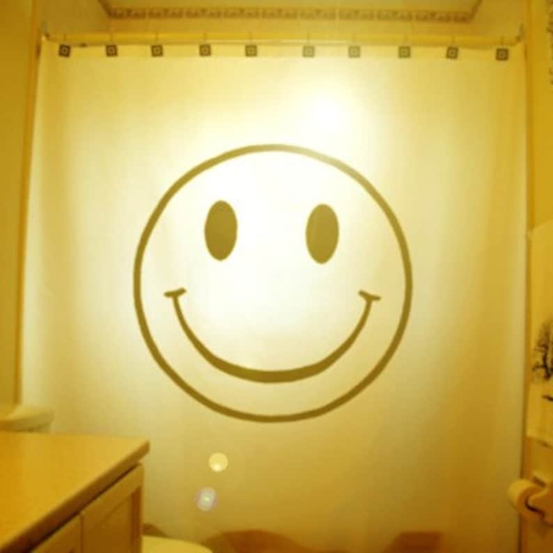 Smiley Face Shower Curtain, happy bathroom decor. Extra long fabric shower curtains 84 90 96 inch, custom stall size 36 54 78. image 1