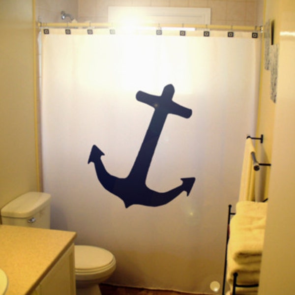 Anchor Shower Curtain, Nautical Bathroom Decor, Custom Fabric Size