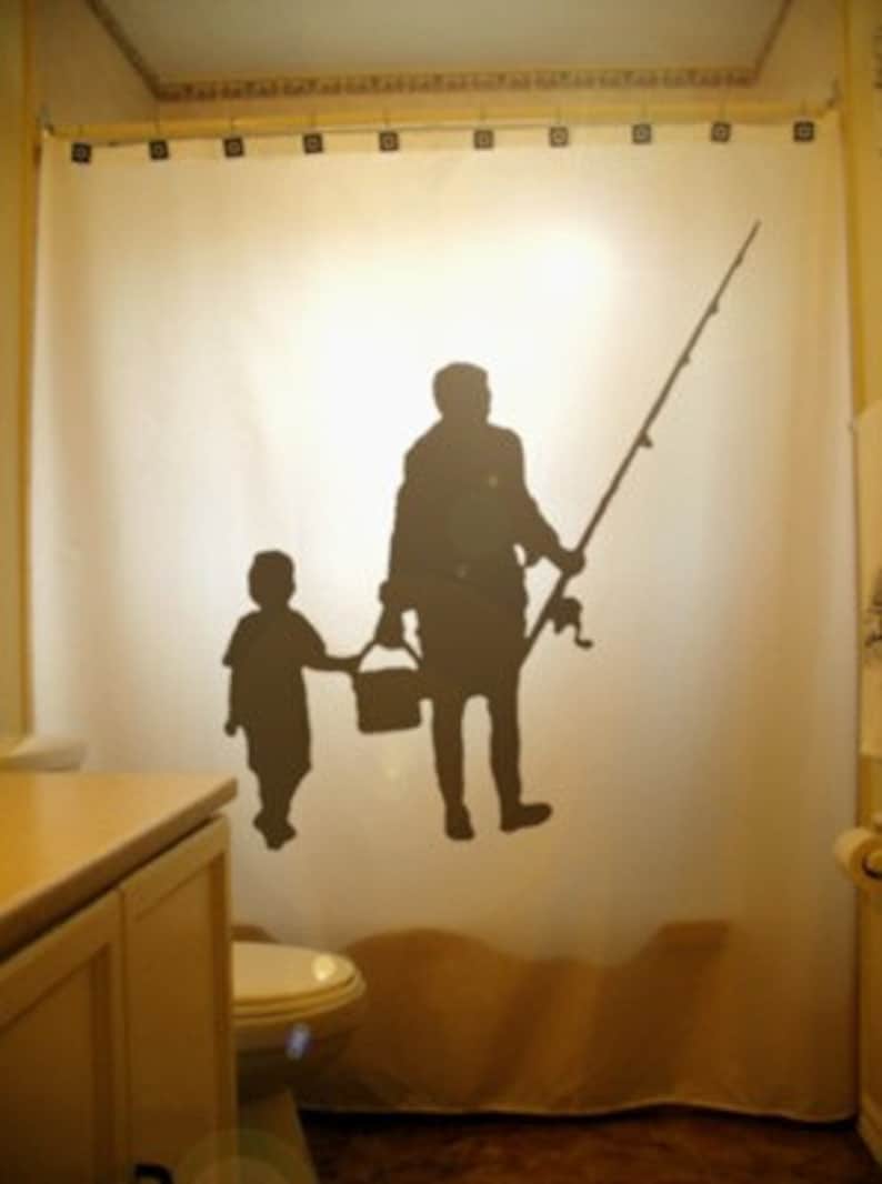 Family Fishing Shower Curtain, Fisherman Bathroom Decor, Father's Day
